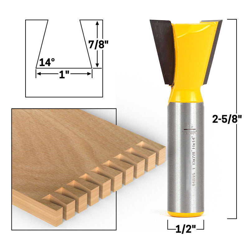 14° X 1" Dovetail 1/2" Shank Router Bit