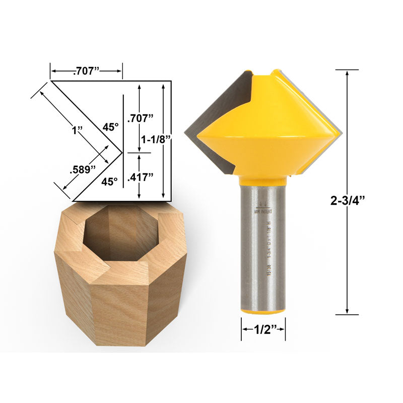 Bird's Mouth Glue Joint 8 Sided 1/2" Shank Router Bit