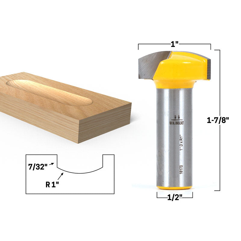 1" Radius Horizontal Crown 1/2" Shank Router Bit