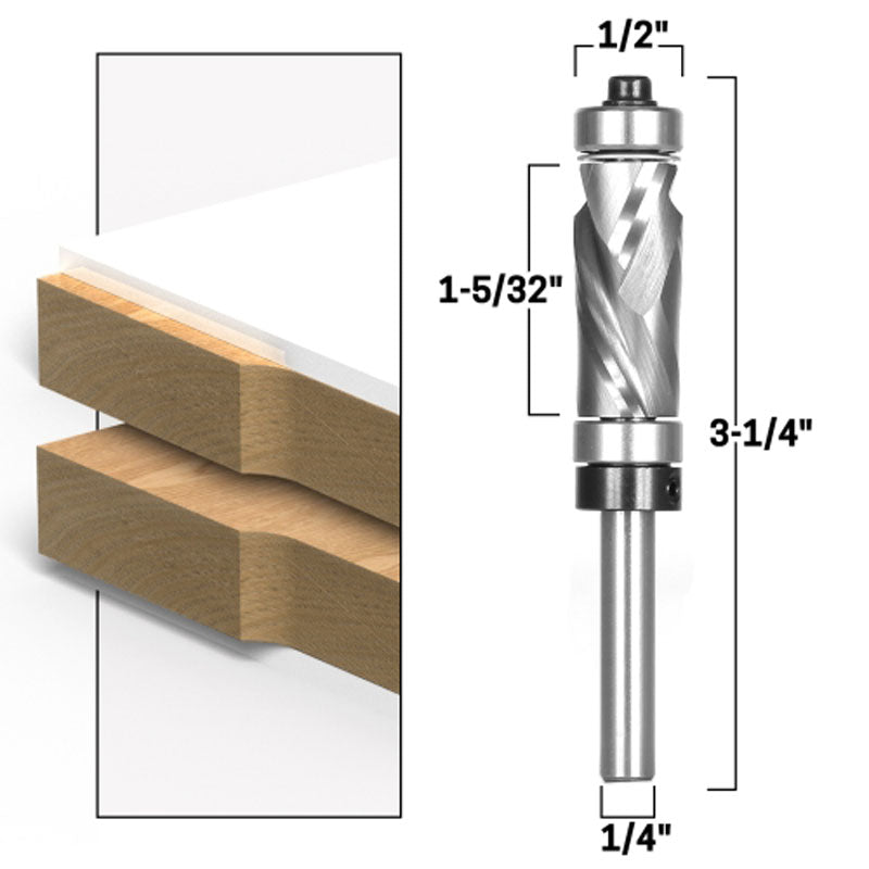 Top Bearing Downcut Ultra Performance Compression Flush Trim 1/4" Shank Router Bit