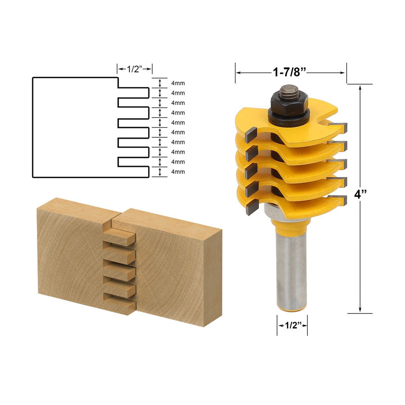 Box Joint Adjustable 5 Blade 3 Flute 1/2" Shank Router Bit