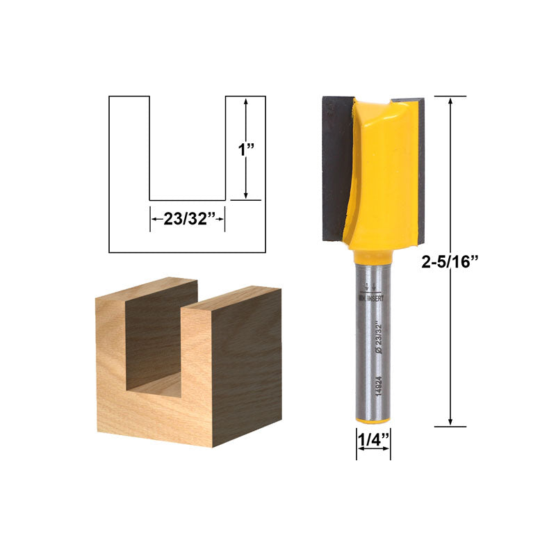 Undersized Plywood Straight Dado 23/32" Dia. X 1" Length 1/4" Shank Router Bit