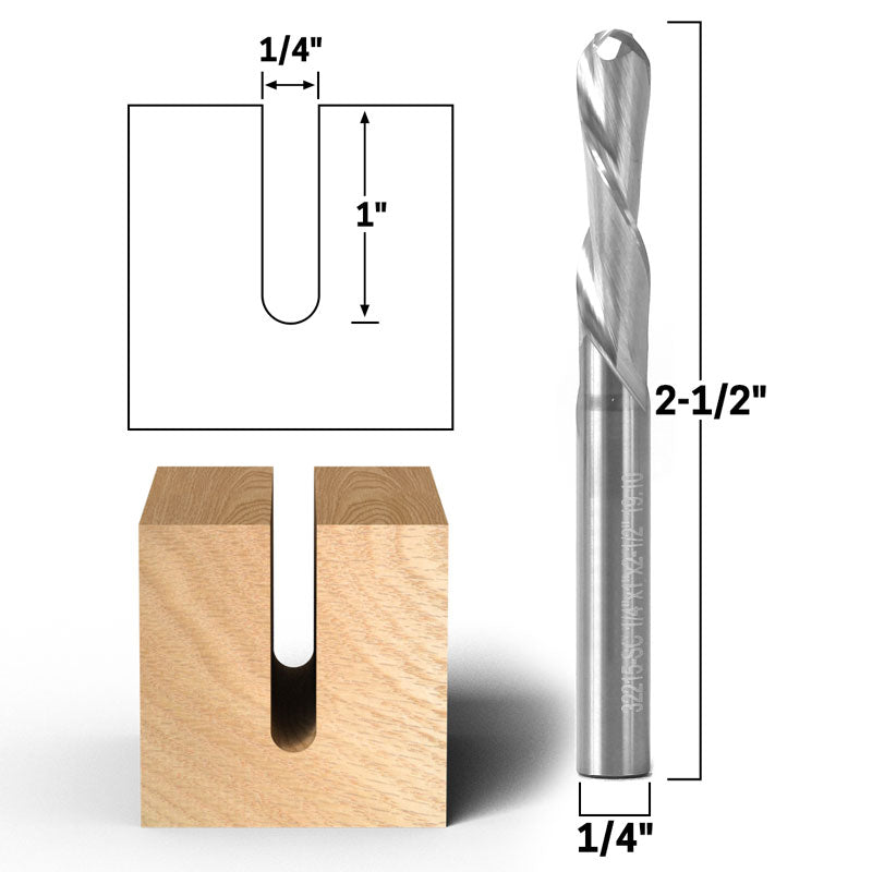 1/4" Dia. Downcut 2 Flute Ball Nose Spiral End Mill 1/4" Shank CNC Router Bit