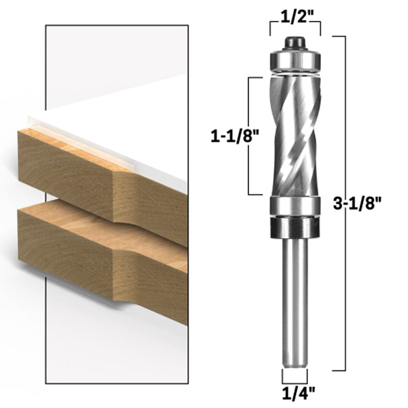 Top & Bottom Bearing Upcut Ultra Performance Flush Trim 1 1/8" H X 1/2" D 1/4" Shank Router Bit