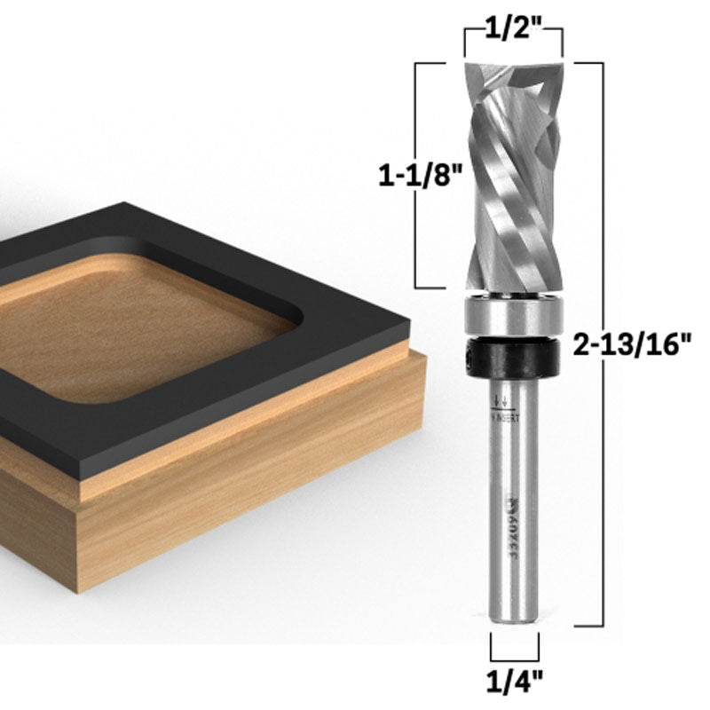 Top Bearing Ultra Performance Compression Flush Trim 1 1/8" H X 1/2" D 1/4" Shank Router Bit
