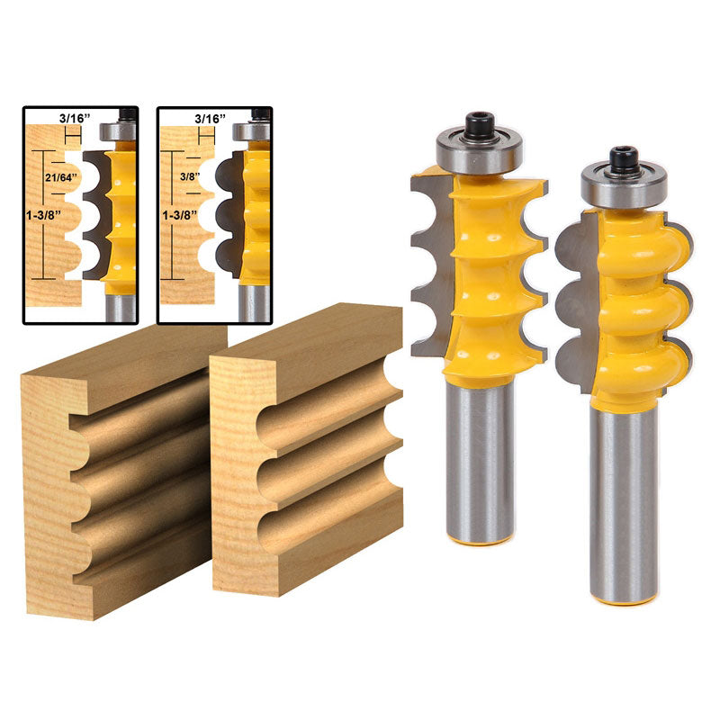 Triple Bead & Triple Flute 2 Bit Large Molding Router Bits Set