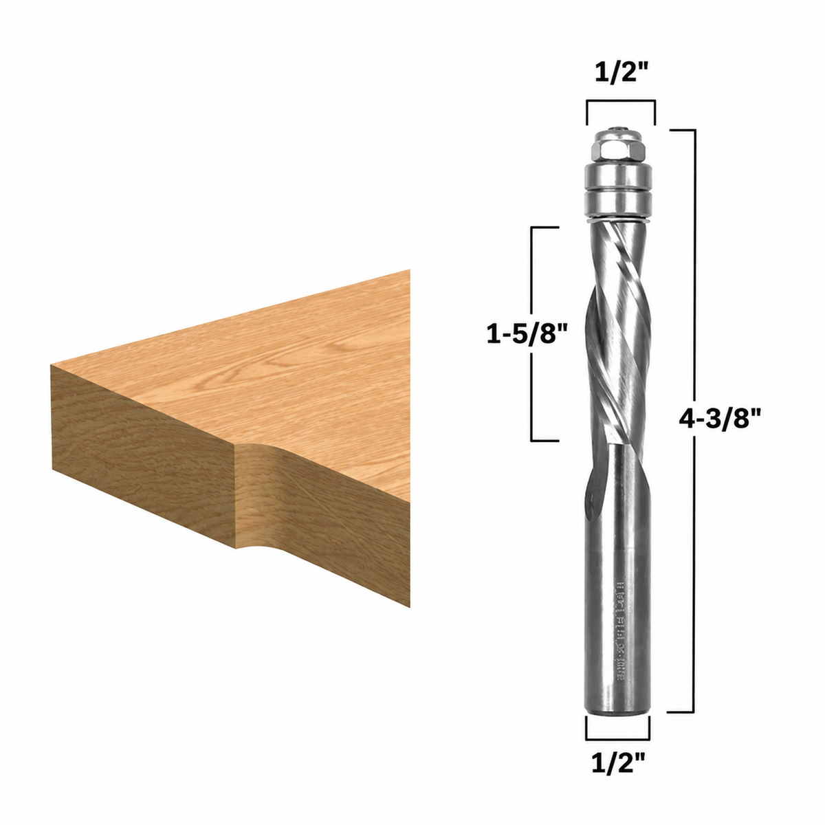 1/2" Downcut Flush Trim Solid Carbide Spiral 1/2" Shank Router Bit with 1-5/8" Cutting Length
