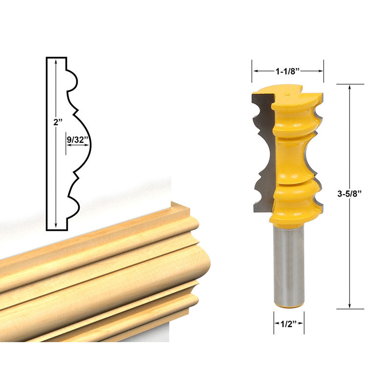 Large Elaborate Chair Rail Molding 1/2" Shank Router Bit