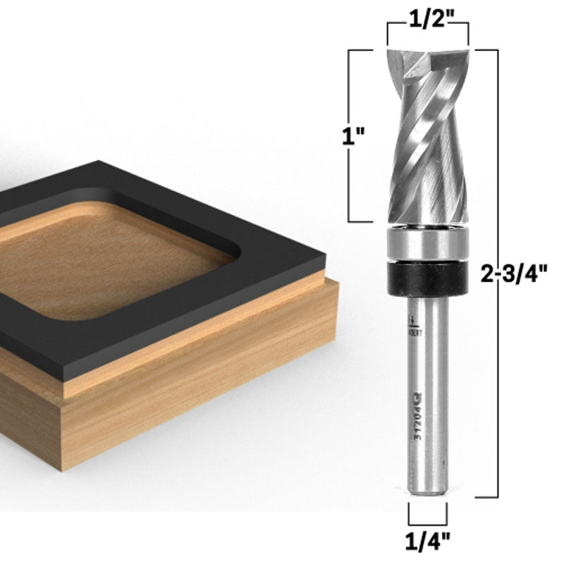 Top Bearing Upcut Ultra Performance Flush Trim 1" H X 1/2" D 1/4" Shank Router Bit