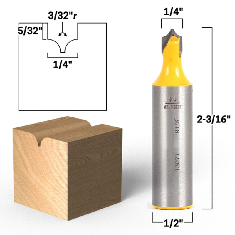 3/32" Radius Point Cutting Round Over Groove 1/2" Shank Router Bit