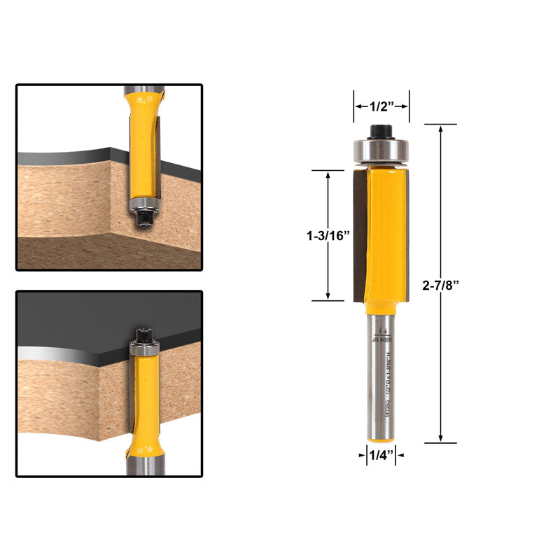 Flush Trim End Bearing 1/2" X 1 1/5" 1/4" Shank Router Bit