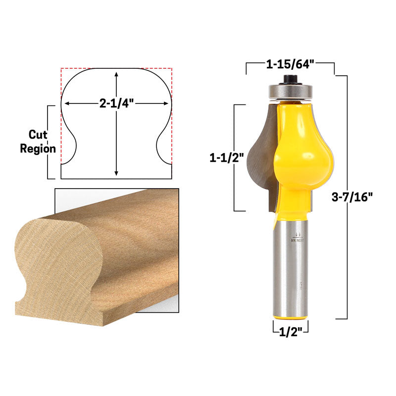 1 9/16" Standard Handrail 1/2" Shank Router Bit
