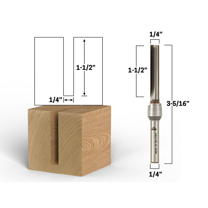 1/4" Diameter Solid Carbide Insert Straight 1/4" Shank Router Bit
