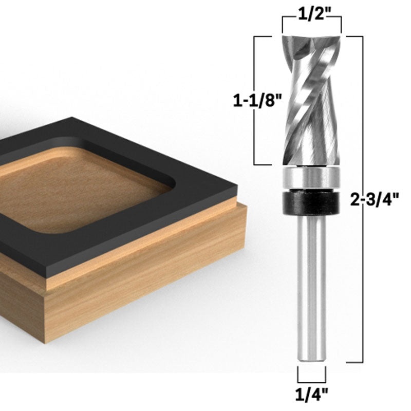 Top Bearing Upcut Ultra Performance Flush Trim 1 1/8" H X 1/2" D 1/4" Shank Router Bit