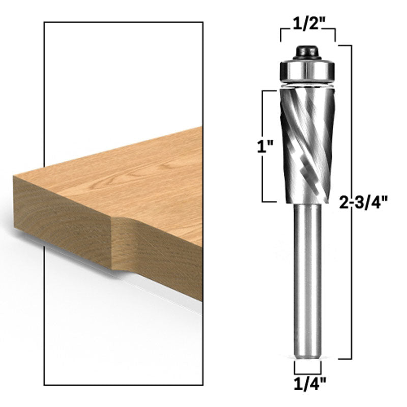 Top Bearing Upcut Ultra Performance Flush Trim 1" H X 1/2" D 1/4" Shank Router Bit