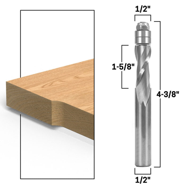 1/2" Upcut Flush Trim Solid Carbide Spiral 1 5/8" Cutting Length 1/2" Shank Router Bit