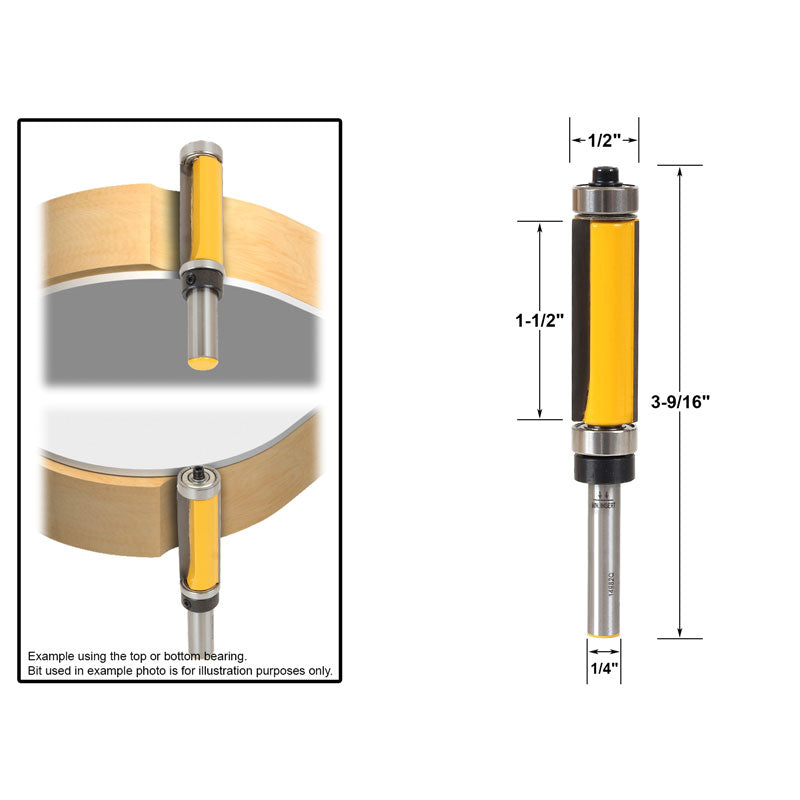 Flush Trim Top & Bottom Bearing 1 1/2"H X 1/4" Shank Router Bit