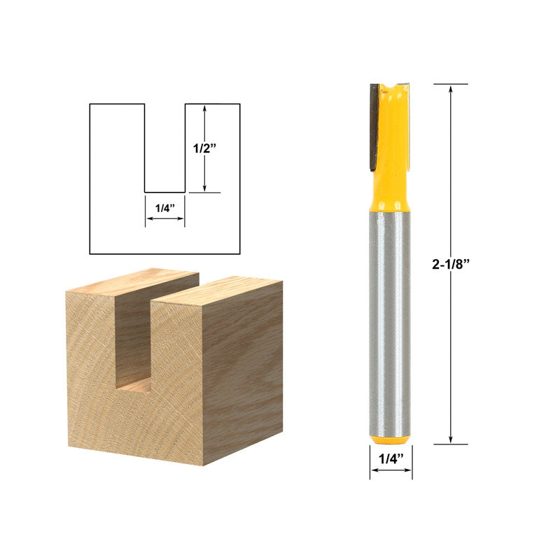 Straight/Dado 1/4"W x 1/2"H 1/4" Shank Router Bit for Woodworking