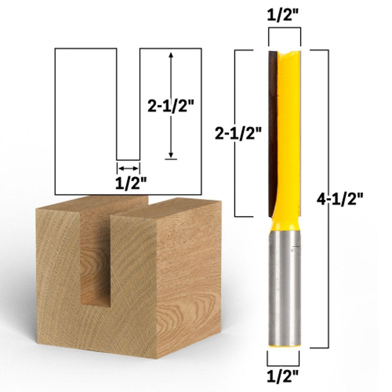 1/2" Diameter X 2 1/2" Height 1/2" Shank Straight Router Bit