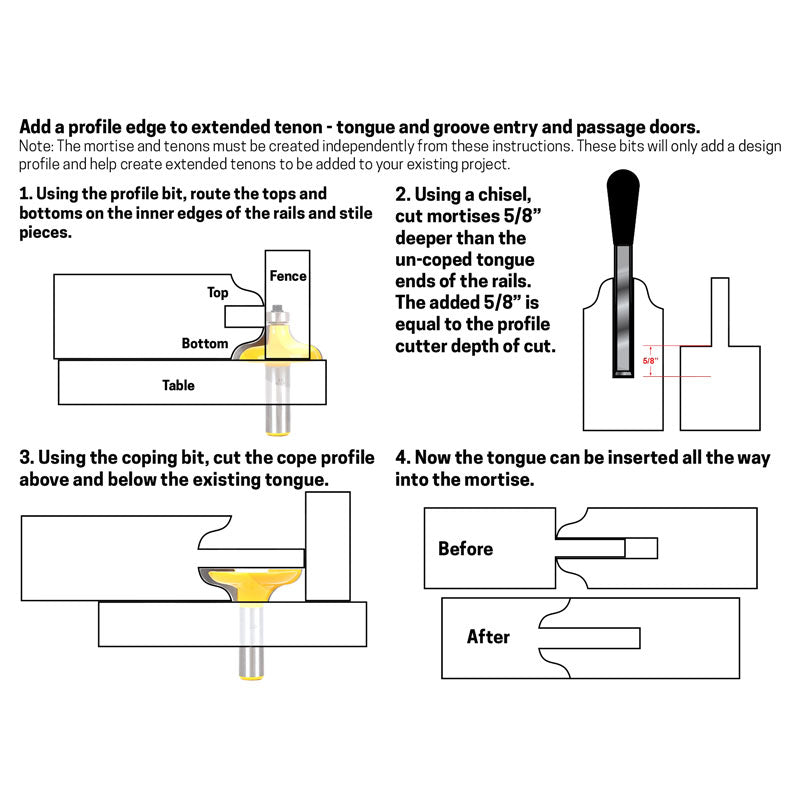 2 Bit Entry Door Profile 1/2" Shank Router Bit Set