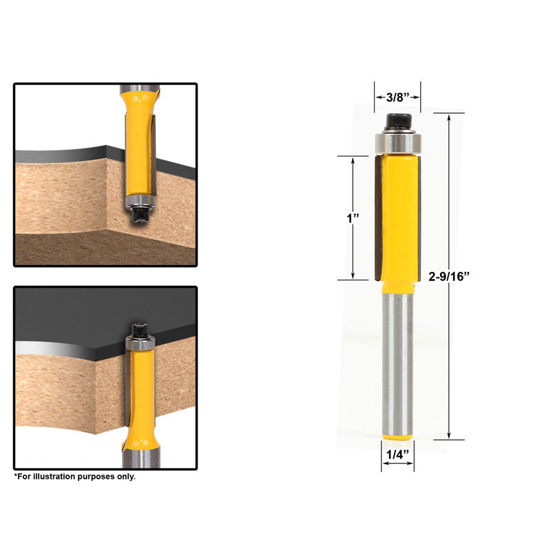Flush Trim 3/8"W X 1"H 1/4" Shank Router Bit End Bearing