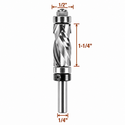 Double Bearing Spiral Flush Trim Router Bit, 1/4" Shank, 1/2" Cutting Diameter Compression Cutter for Woodworking