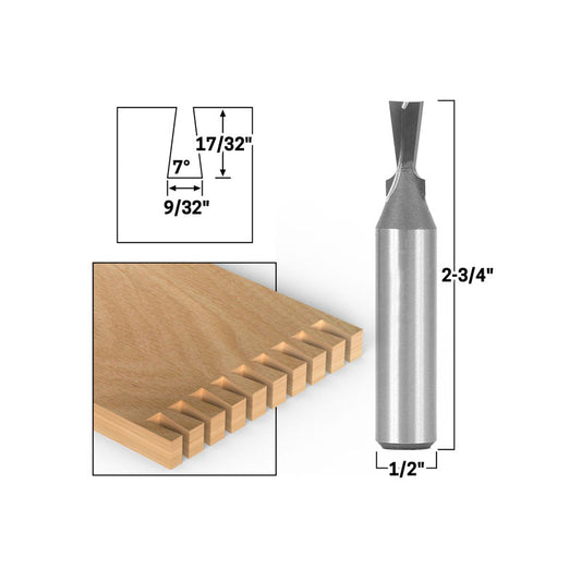 7° X 9/32" Dovetail 1/2" Shank Router Bit