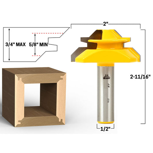 45 Degree Up to 3/4" Stock Lock Miter 1/2" Shank Router Bit