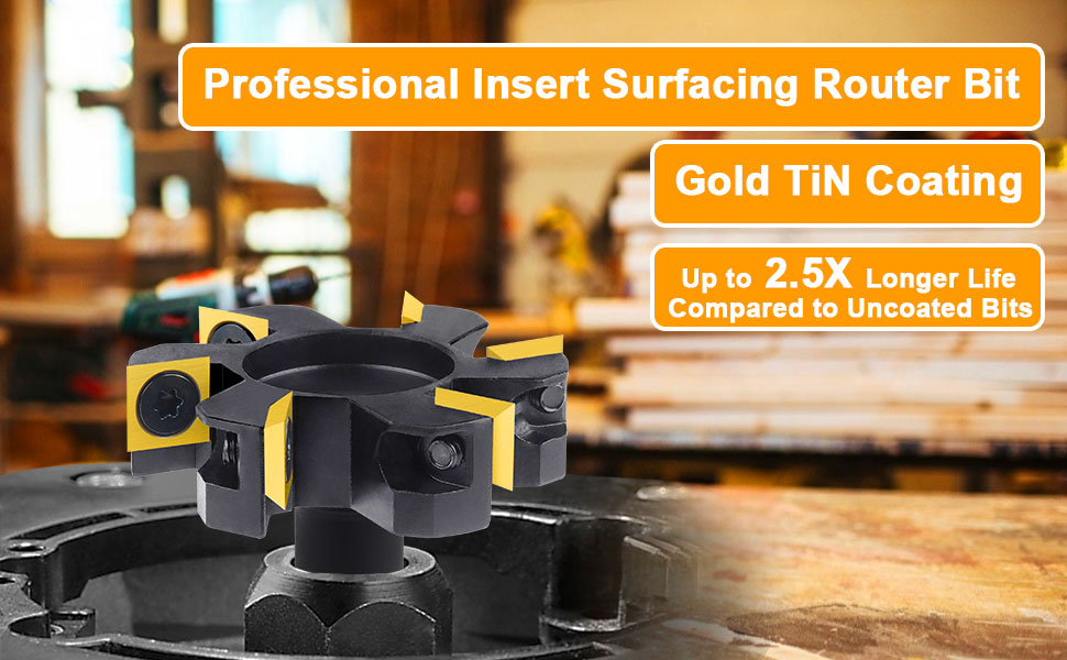 CNC Spoilboard Surfacing Router Bit, 1/2" Shank, 2" Cutting Diameter, 6-Wing Carbide Insert, Slab Flattening for Wood Planing