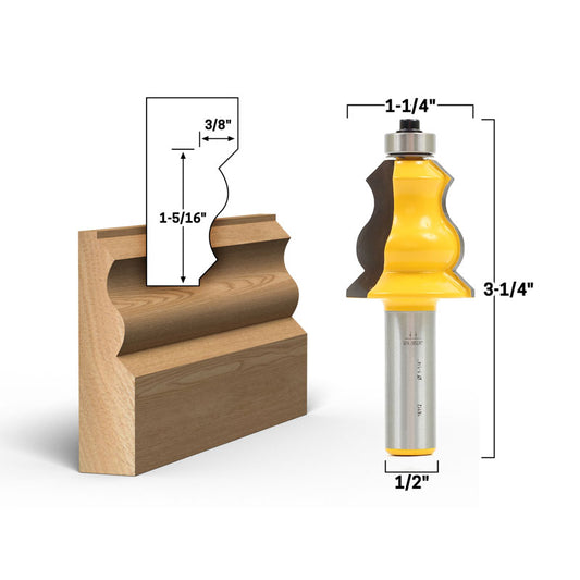 Large Standard Cap Crown Cap Molding 1/2" Shank Router Bit