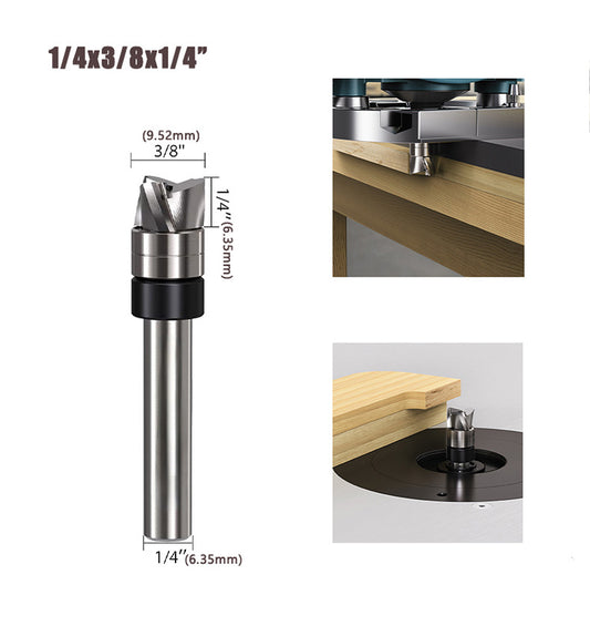 3 Flute Downcut Flush Trim Router Bit with Top Bearing, Carbide Spiral Pattern Template Bit for Woodworking