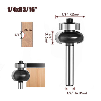 1Pcs Concave Sunk Bead Router Bit, 1/4" Shank, Carbide Bearing-Guided Decorative Edging Bits, Multiple Radius Sizes