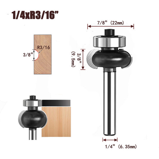 1Pcs Concave Sunk Bead Router Bit, 1/4" Shank, Carbide Bearing-Guided Decorative Edging Bits, Multiple Radius Sizes