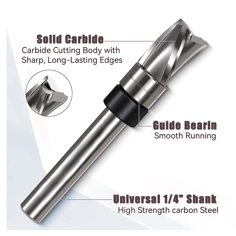 3 Flute Downcut Flush Trim Router Bit with Top Bearing, Carbide Spiral Pattern Template Bit for Woodworking