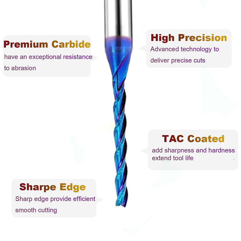 1/8" Upcut Spiral CNC Router Bits, 1/4" Shank, 3-Flute Extra Long Carbide End Mills for Wood, PVC, MDF Engraving