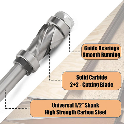7/8" Cutting Dia 1/2" Shank Compression Spiral Flush Trim Router Bit with Top & Bottom Bearing For Wood Trimming Template and Pattern Work