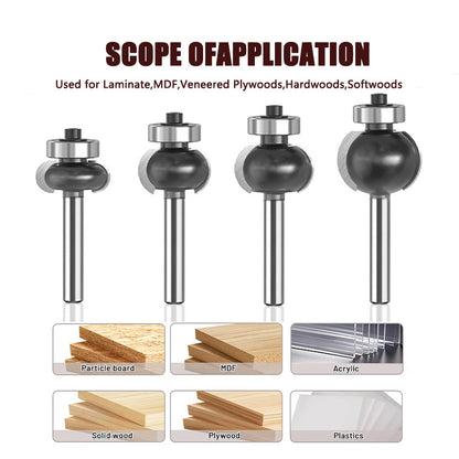 1Pcs Concave Sunk Bead Router Bit, 1/4" Shank, Carbide Bearing-Guided Decorative Edging Bits, Multiple Radius Sizes