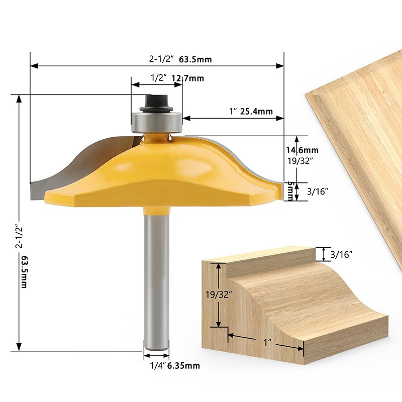 5 Pcs 1/4" Shank Cabinet Door Router Bit Set Panel Cutter Rail and Stile Rounded Edge Woodworking