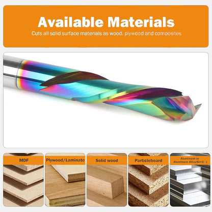 8mm Double-Edged Compound Milling Cutter Spiral Tungsten Carbide Router Bit DLC Rainbow Coated CNC Tool for Wood and Acrylic Engraving