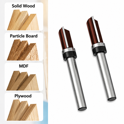 3PCS Flush Trim Router Bit Set 8 mm Shank, Top Bearing Copy Cutter with Starting Ring for Woodworking
