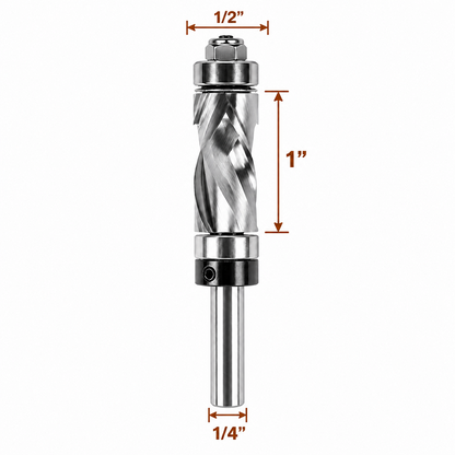 Double Bearing Spiral Flush Trim Router Bit, 1/4" Shank, 1/2" Cutting Diameter Compression Cutter for Woodworking