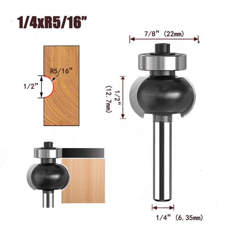 4Pcs Concave Sunk Bead Router Bit Set, 1/4" Shank, Carbide Bearing-Guided Decorative Edging Bits, Multiple Radius Sizes