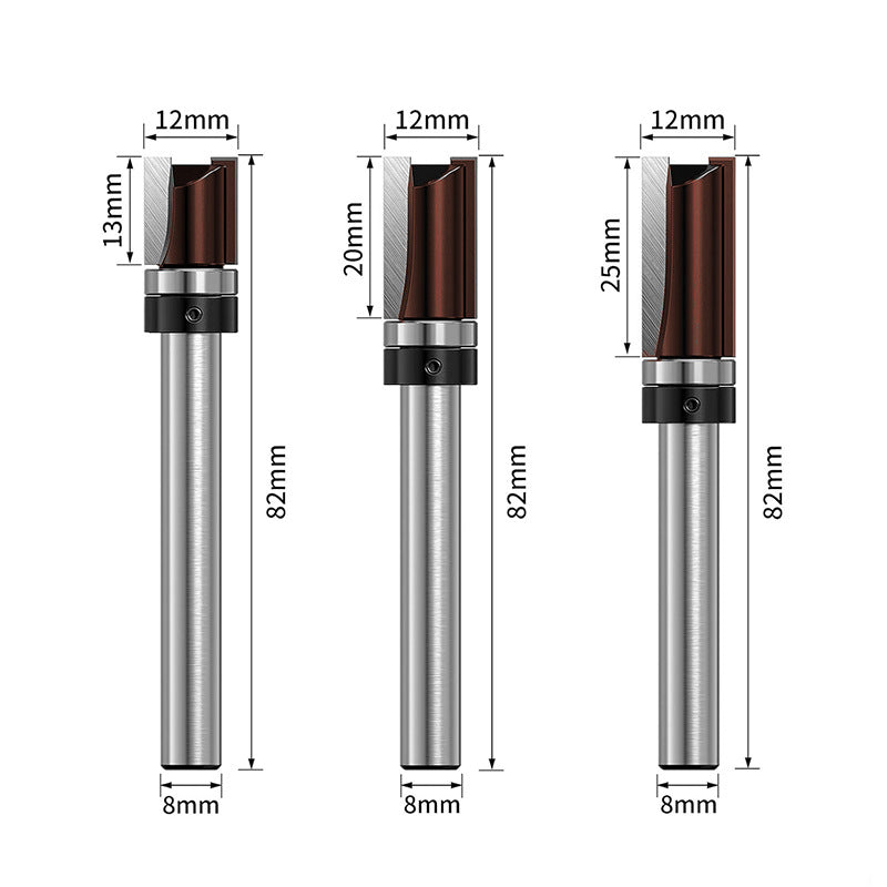 3PCS Flush Trim Router Bit Set 8 mm Shank, Top Bearing Copy Cutter with Starting Ring for Woodworking