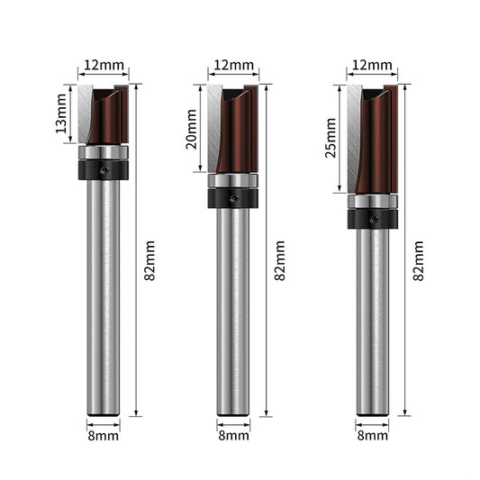 3PCS Flush Trim Router Bit Set 8 mm Shank, Top Bearing Copy Cutter with Starting Ring for Woodworking