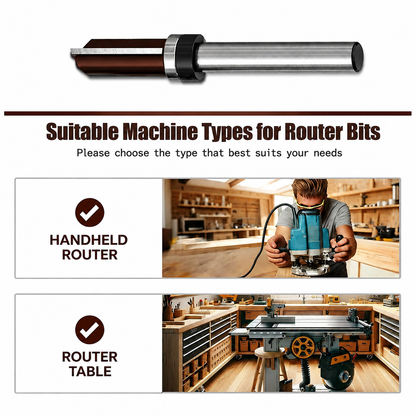 3PCS Flush Trim Router Bit Set 8 mm Shank, Top Bearing Copy Cutter with Starting Ring for Woodworking