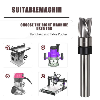 3 Flute Downcut Flush Trim Router Bit with Top Bearing, Carbide Spiral Pattern Template Bit for Woodworking