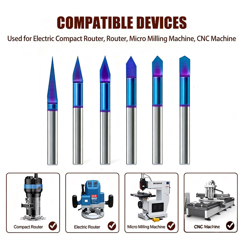 30 Degree V Groove Router Bit for CNC, Carbide CNC Carving Bit with 0.005" Tip Width, 1/4 Inch Shank for Engraving and Sign Making