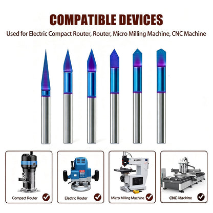 30 Degree V Groove Router Bit for CNC, Carbide CNC Carving Bit with 0.005" Tip Width, 1/4 Inch Shank for Engraving and Sign Making