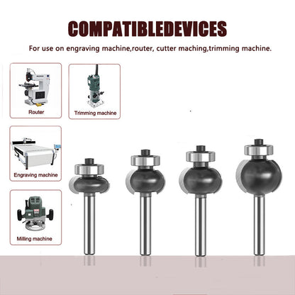 4Pcs Concave Sunk Bead Router Bit Set, 1/4" Shank, Carbide Bearing-Guided Decorative Edging Bits, Multiple Radius Sizes
