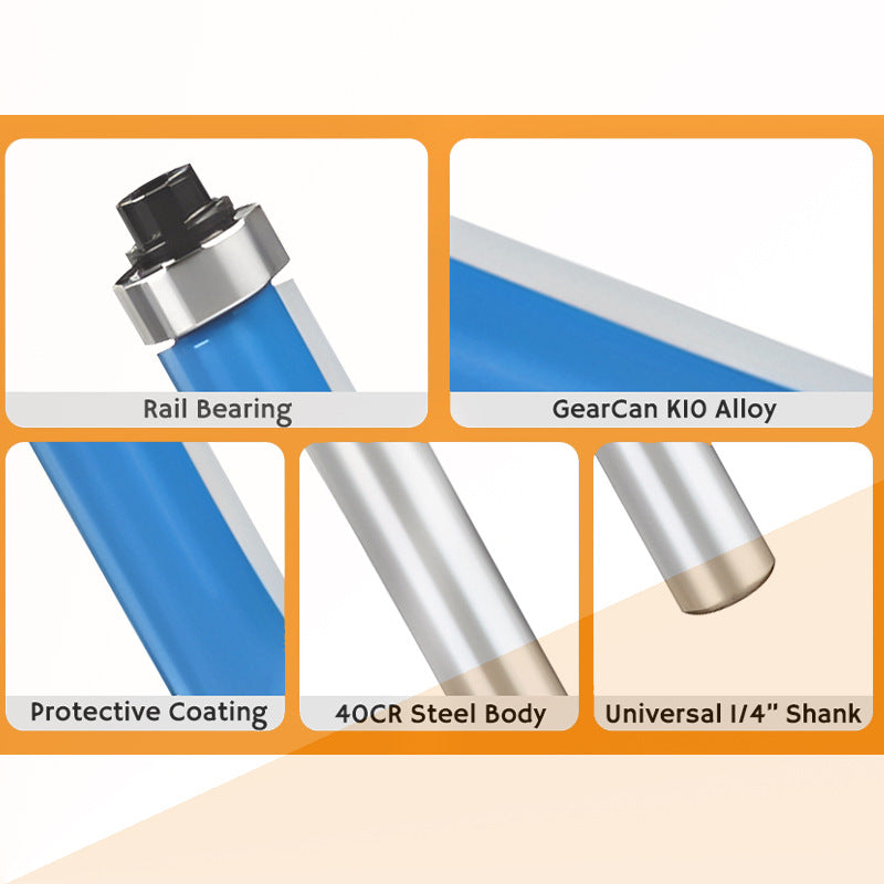 8PCS 8mm Shank Router Bit Set – Flush Trim & Straight Bits with Double Bearings for Woodworking, Edging & Trimming